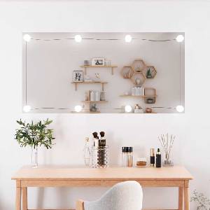 vidaXL Стенно огледало с LED лампи 50x100 см стъкло правоъгълно (3189157)