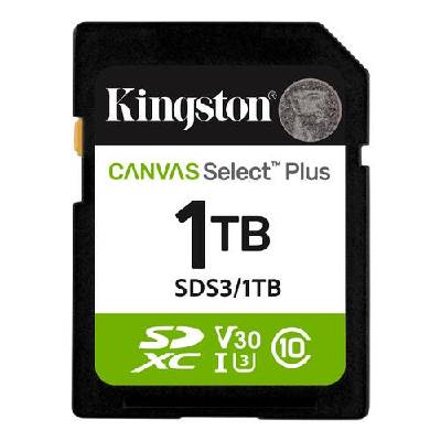 Canvas Select Plus SDXC 1TB (SDC3/1TB) SD карта, Class 10 UHS-I U3 V30, до 150MB/s четене, exFAT (1TB SD KINGST CANVAS SEL+ G3)