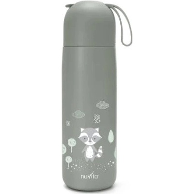 Nuvita Termoska se silikonovým držákem Sage green kočka 400 ml