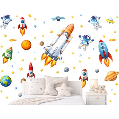 Nalepte.cz Vesmírná raketa textilní přelepitelná samolepka na zeď arch 149 x 122 cm