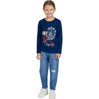 Winkiki Kids Wear dívčí tričko s dlouhým rukávem London Girl navy