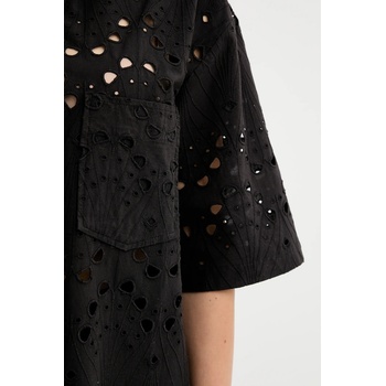 Gestuz Памучна риза Gestuz дамска в черно със свободна кройка с класическа яка 10910509 (10910509)