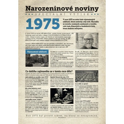 Narozeninové noviny 1975 s vlastním textem a fotografií S textem