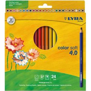 LYRA Цветни моливи LYRA Color Soft 4.0 екстра меки ярки меки цветове 24 броя 2421240 (2421240)