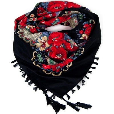 ArtOfPolo folková šatka s kvetmi čierna