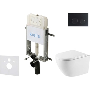 kielle Genesis New - Комплект структура за вграждане, тоалетна чиния Oudee Vortex, Rimless+, SoftClose седалка и бутон Gemini New II, черен мат 30528SZ60 (30528SZ60)
