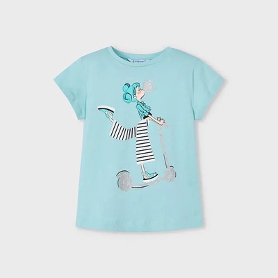 MAYORAL Тениска къс ръкав анасон с цветна апликация с глитери за мини момиче Майорал