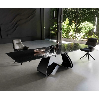 DELIFE Edge 200-300 x 100 sklo s reliéfem kouřově černé 3D design podnož ve tvaru W černá rozkládací