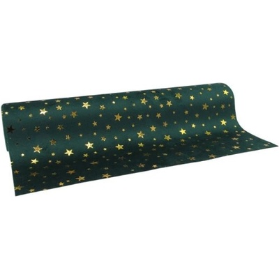 Sametový běhoun na stůl Stars 280 mm x 2,5 m tmavě zelená