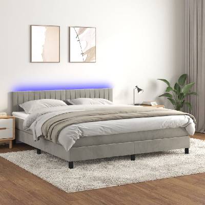 Petrashop 3134531 boxspring postel s matrací a LED světle šedá samet