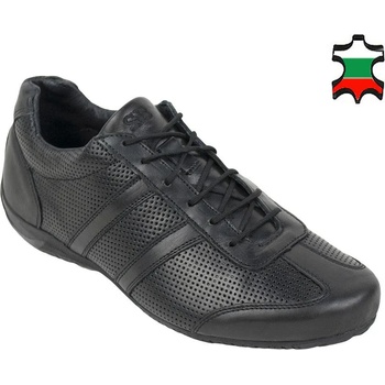 Image 1 of Български обувки Мъжки черни маратонки от естествена кожа с перфорация