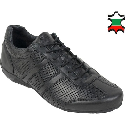 Български обувки Мъжки черни маратонки от естествена кожа с перфорация