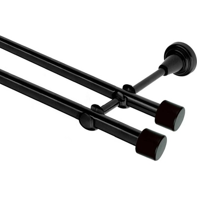 OK-GarnýžeCZ Garnýž kovová dvouřadá 16mm Pullo Double černá 290 cm do stěny / na tunýlek - bez kroužků