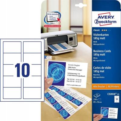 Avery Zweckform 85x54 mm, 185g, 25 listů, matné, bílé C32010-25