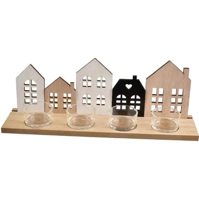 Svícen dřevo/sklo advent domeček 20x10x12 cm