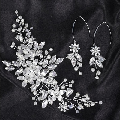 Naishide Jewelry Slavnostní souprava ozdoby do vlasů a náušnic - stříbrná