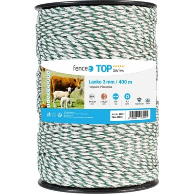 Lanko pro elektrický ohradník, průměr 3 mm, zeleno-bílé, délka 400 m, 0,1 Ω/m