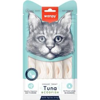 Wanpy Creamy Tuna and cod 5 x 14 г - Премиум клас кремообразно лакомство за котки с риба тон и треска, 5 порции в пакет/ 2 пакета