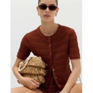 Marks & Spencer Съкратен текстуриран кардиган от памучна смес Marks & Spencer кафява Marks & Spencer | Kafyav | ЖЕНИ | S