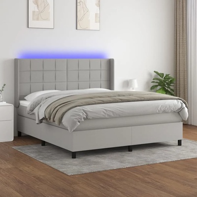 vidaXL Боксспринг легло с матрак и LED, светлосиво, 180x200 см, плат (3138333)