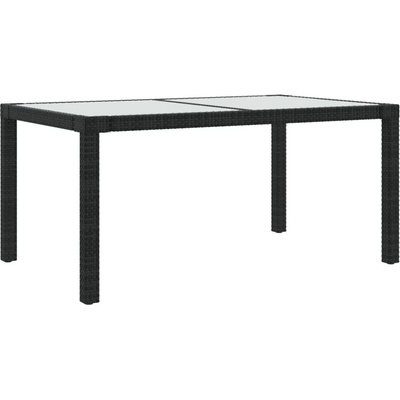 Градинска маса 150x90x75 см закалено стъкло и полиратан черна