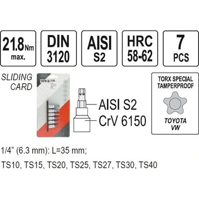 sada bitov 1/4" 7 ks TS10-TS40 torx