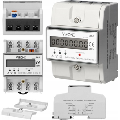 Orno Virone elektroměr EM-3 3fázový 80A bez MID, montáž na DIN lištu
