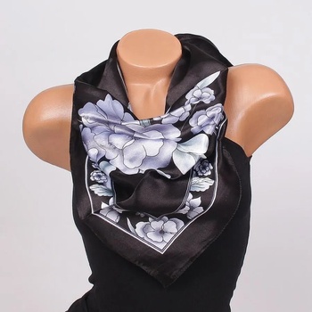 Image 1 of Сатенено фишу в черно с цветя