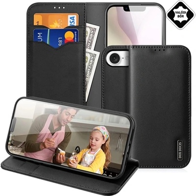 Dux Ducis Стойка за iPhone 16e DUX DUCIS HIVO Case, естествена кожа FLIP, RFID, BLACK GP-167035 (GP-167035)