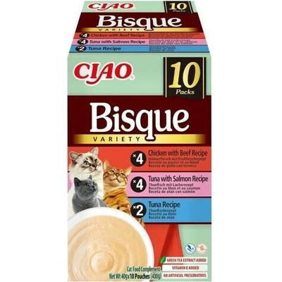 INABA Cat Ciao Bisque Variety 10 x 40 g mix polévka krém s tuňákem, hovězím a kuřecím masem pro kočky