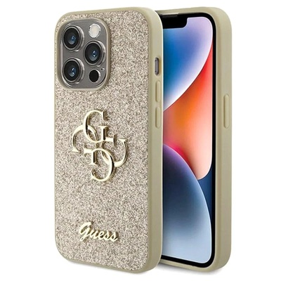 GUESS Гръб Guess PU Fixed Glitter 4G Metal Logo Case за iPhone 15 Pro Max - Златист