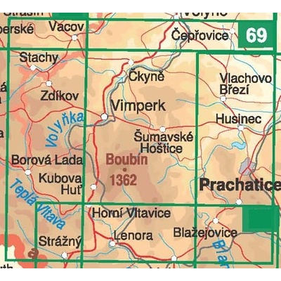 KČT 69 Pošumaví - Vimpersko - nástěnná turistická mapa 90 x 60 cm Varianta: mapa v dřevěném rámu, Provedení: Ticiago černý