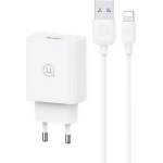 USAMS SC мрежово зарядно устройство с USB гнездо 18W, PD бързо зарядно устройство 3.0 + Lightning кабел, БЯЛО SCXLTZ03 (SCXLTZ03)