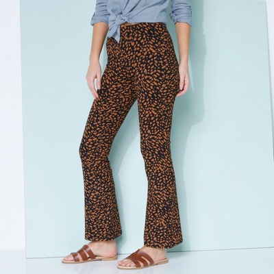 Bootcut legíny s vysokým pásom a potlačou zvieracej srsti čierna/karamelová