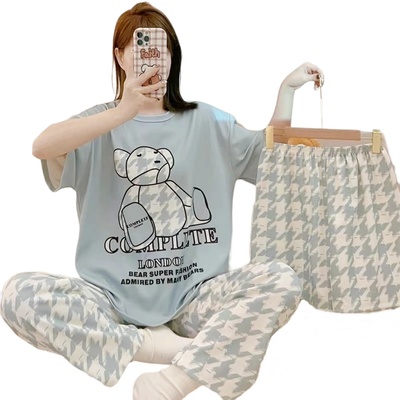 Дамска пижама в сиво с мече и надпис от 3 части