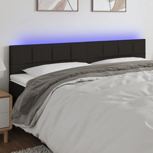 vidaXL LED горна табла за легло, черна, 160x5x78/88 см, плат (3121620)