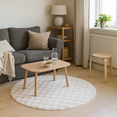 Takoy Koberec s imitácou kožušiny okrúhly s priemerom 120cm 3D vzor ecru-HT-00438 | Ø 120 cm