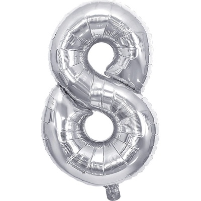 JUNIOR Balón narodeninový 35 cm číslo 8, strieborný