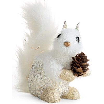 EUROFIRANY SADA 6KS VIANOČNÁ DEKORAČNÁ SQUIRREL 15CM BIELA