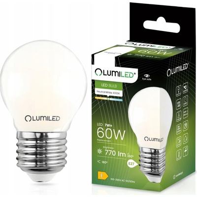 Lumiled LED žárovka P45 E27 7W = 60W 770lm 4000K Neutrální bílá 360° Filament Mléčná