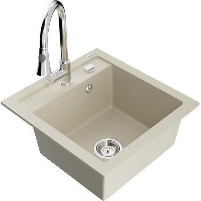 Mexen Vito гранитна мивка с 1 камера с кухненски смесител Elia, бежов - 6503-69-670101-00 (6503-69-670101-00)