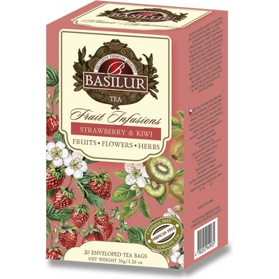 Basilur Fruity Fusions ovocný čaj bez ibišku jahody a kiwi 20 x 1,8 g