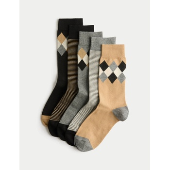 Marks & Spencer 5 чифта памучни чорапи Cool and Fresh Argyle R Marks & Spencer бежова Marks & Spencer | Bezhov | МЪЖЕ | 6-8.5