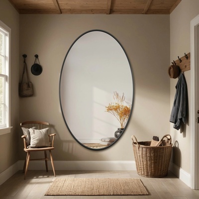 Alfaram Eliptické zrkadlo s čiernym rámom MDF SLIM - ELIZA - 60x180