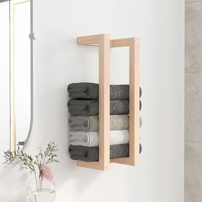 vidaXL Поставка за хавлии 23x18x60 см борово дърво масив (822392)