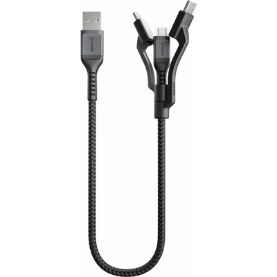 Nomad Здрав кевларен кабел за устройства с Lightning, microUSB и USB-C порт (30 см) - Nomad Kevlar USB-A to Universal Cable (черен) (NM01511B00)