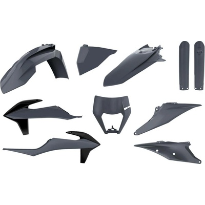 POLISPORT kompletní sada plastů (FULL KIT) KTM EXC/EXC-F TPI 20-23 v sadě kryt světla (8668600006) a kryty tlumičů (8398600011) barva šedá nardo šedá