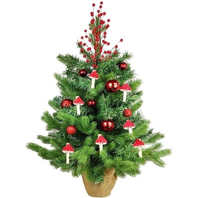 LAALU Ozdobený stromček MUCHOTRÁVKA 60 cm s 36 ks ozdôb a dekorácií s LED OSVETLENÍM