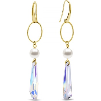 Spark stříbrné pozlacené s bílou perlou a měnivým krystalem Crystalactite KWG6017AB8W AB