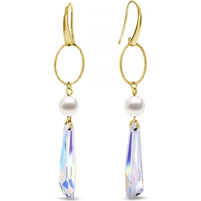 Spark stříbrné pozlacené s bílou perlou a měnivým krystalem Crystalactite KWG6017AB8W AB